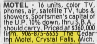Cedar Inn - Feb 1984 For Sale